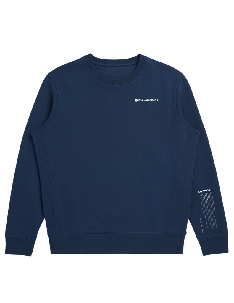 support navy sweatshirt for mental health flat-lay angle